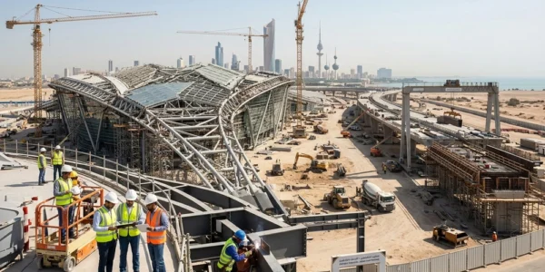 Specialty construction site in Kuwait with workers and cranes